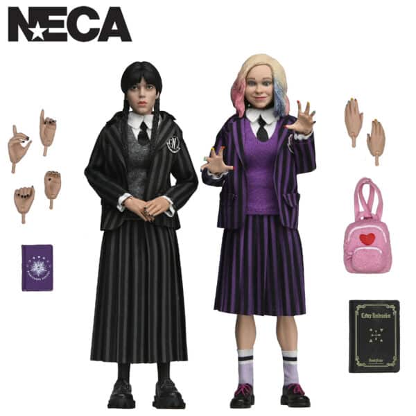 WEDNESDAY – WEDNESDAY ADDAMS (NEVERMORE UNIFORM) AND ENID 2 PACK – 8″ CLOTHED ACTION FIGURE