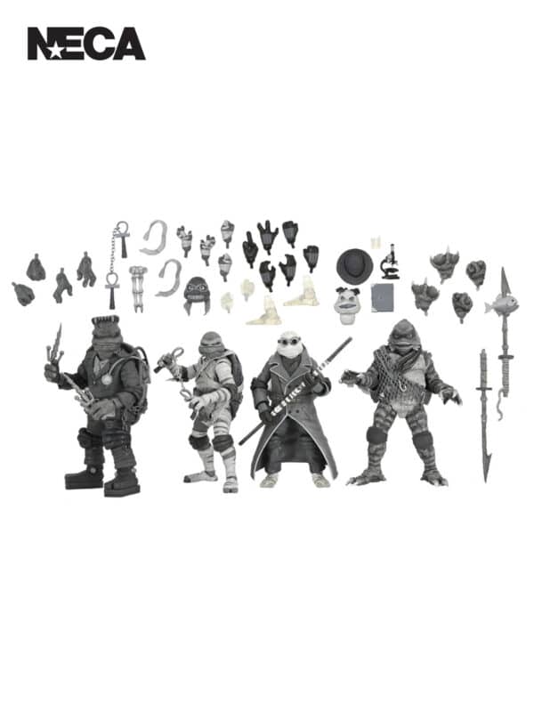 TMNT X UNIVERSAL MONSTERS 4 PACK TURTLES BLACK & WHITE – 7″ SCALE ACTION FIGURES